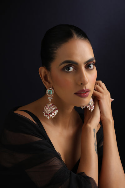 Ishira Multicolour Polki Jhumka Earrings