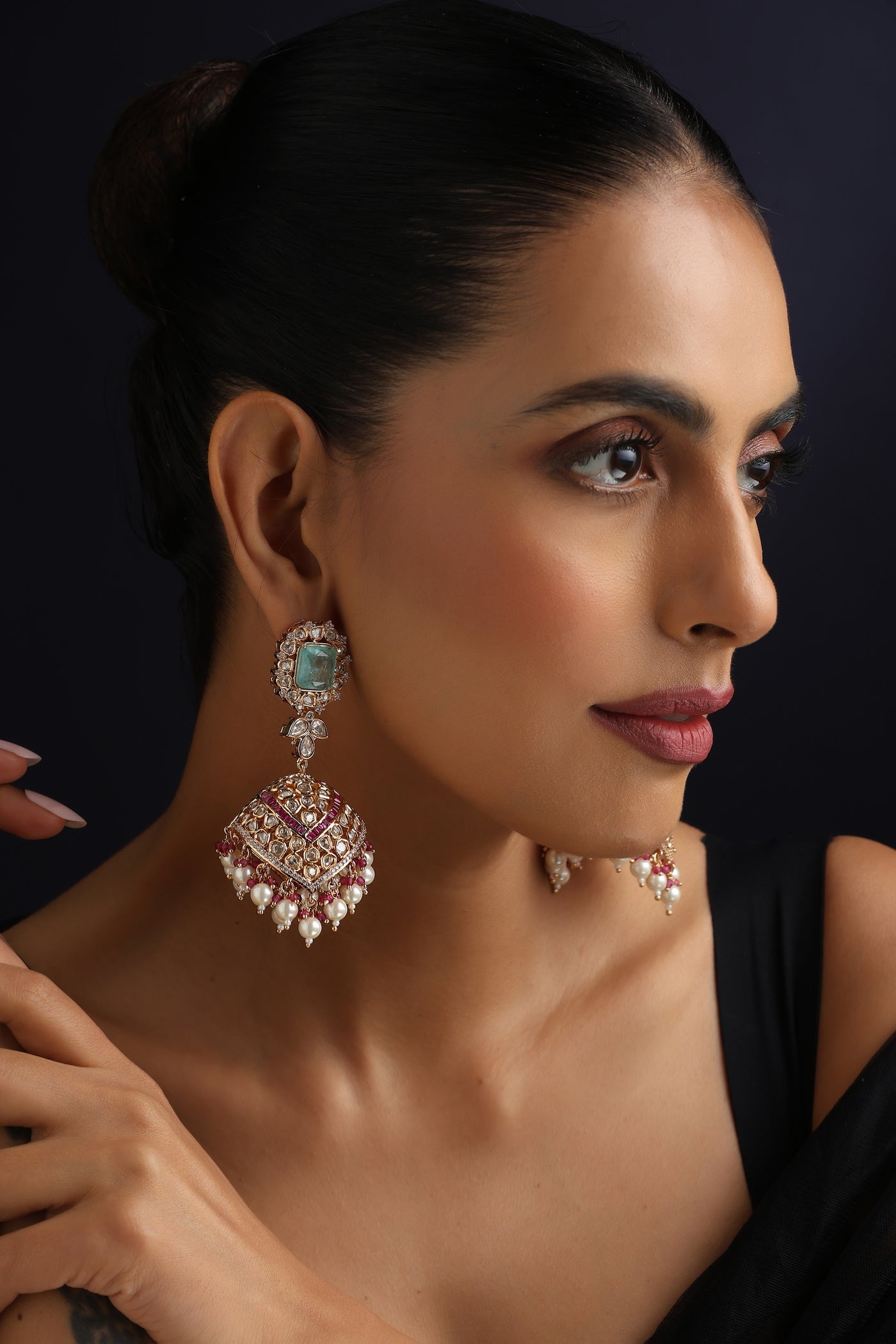 Ishira Multicolour Polki Jhumka Earrings