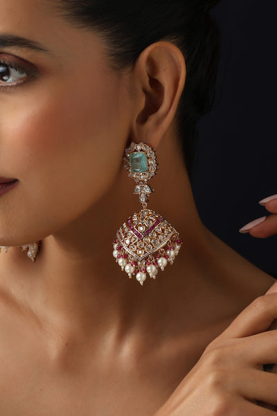 Ishira Multicolour Polki Jhumka Earrings