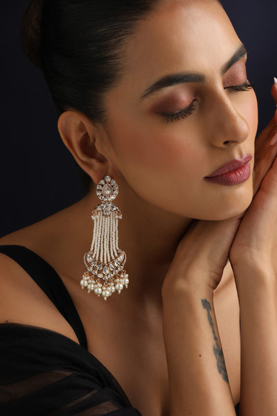 Anvitha White Polki Chandbali Earrings