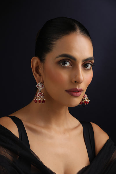 Sajani Red Polki Jhumka Earrings