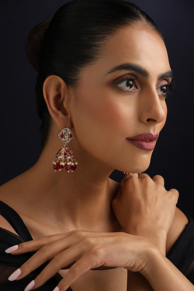 Sajani Red Polki Jhumka Earrings