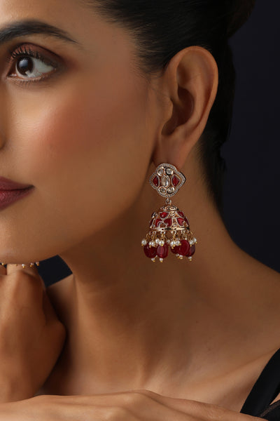 Sajani Red Polki Jhumka Earrings
