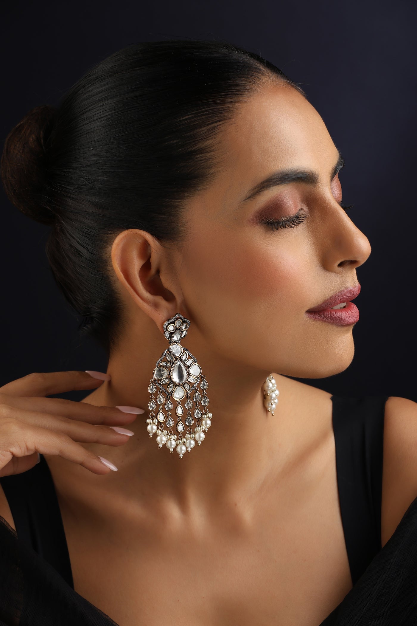 Yami White Victorian Polki Dangler Earrings
