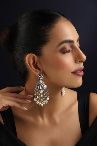 Yami White Victorian Polki Dangler Earrings