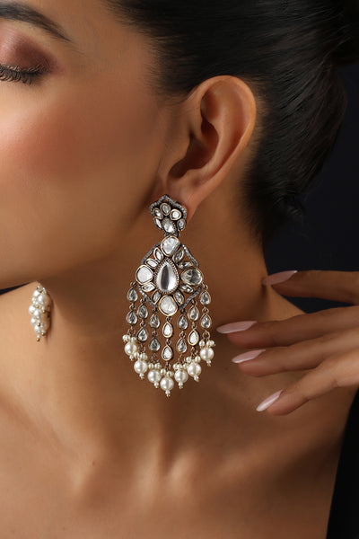 Yami White Victorian Polki Dangler Earrings