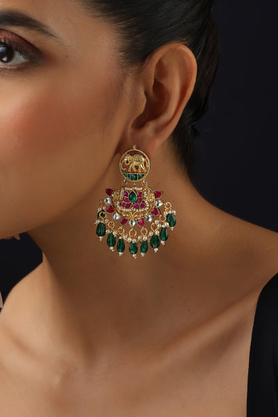 Vrishti Multicolour Kundan Chandbali Earrings