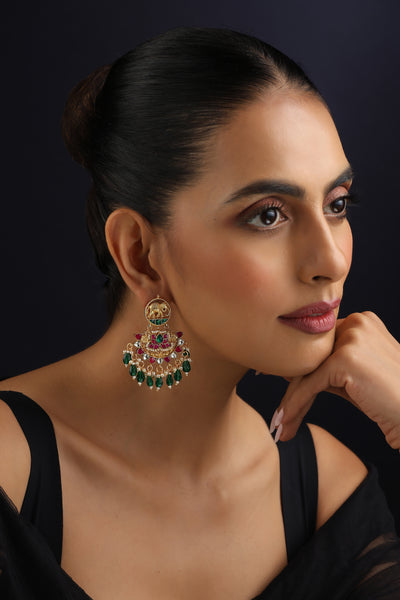 Vrishti Multicolour Kundan Chandbali Earrings