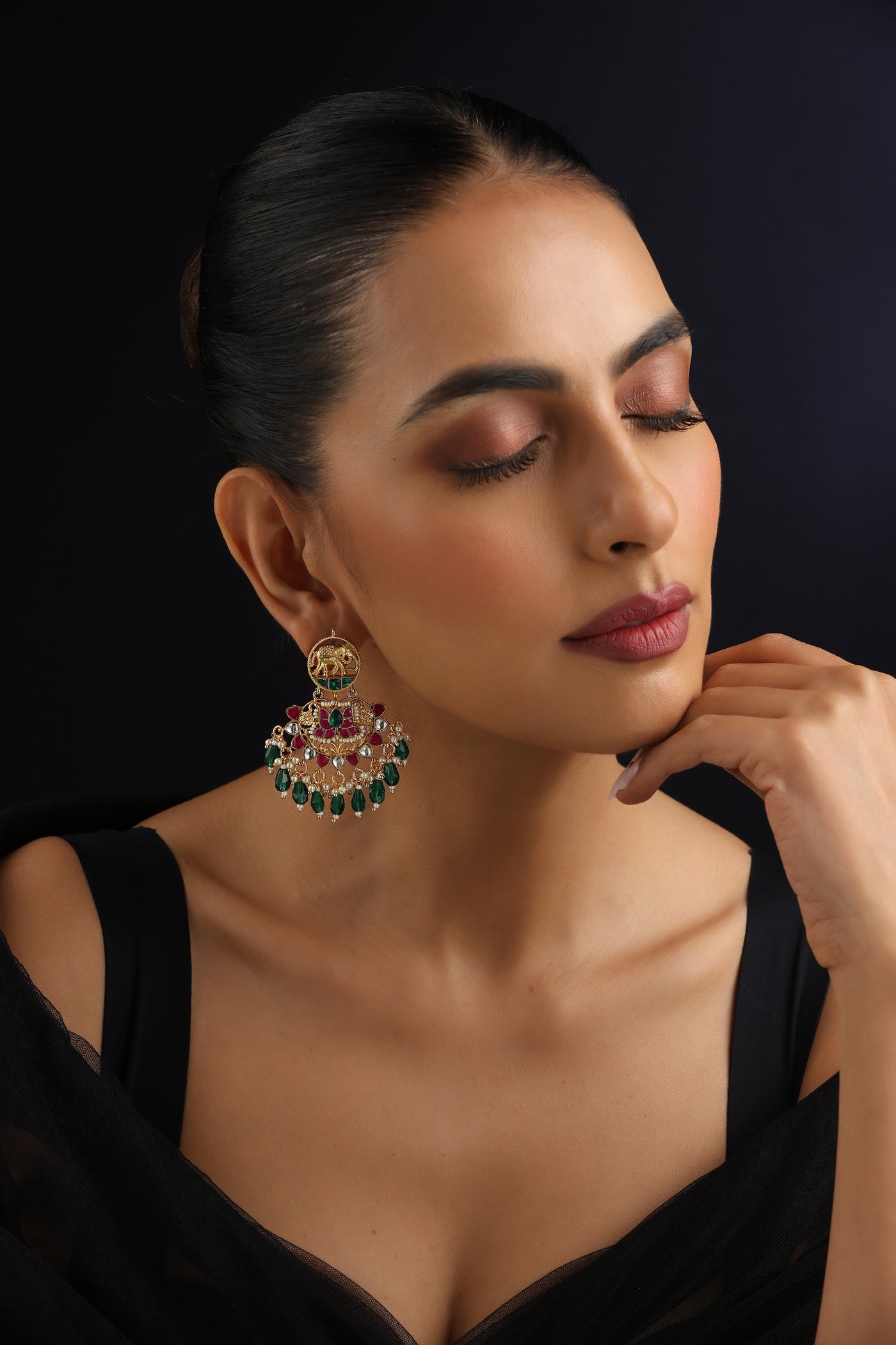 Vrishti Multicolour Kundan Chandbali Earrings
