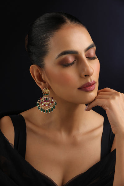 Vrishti Multicolour Kundan Chandbali Earrings