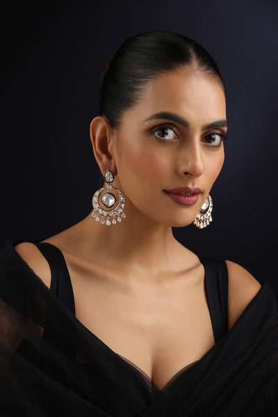 Trisha Rose Gold Polki Chandbali Earrings