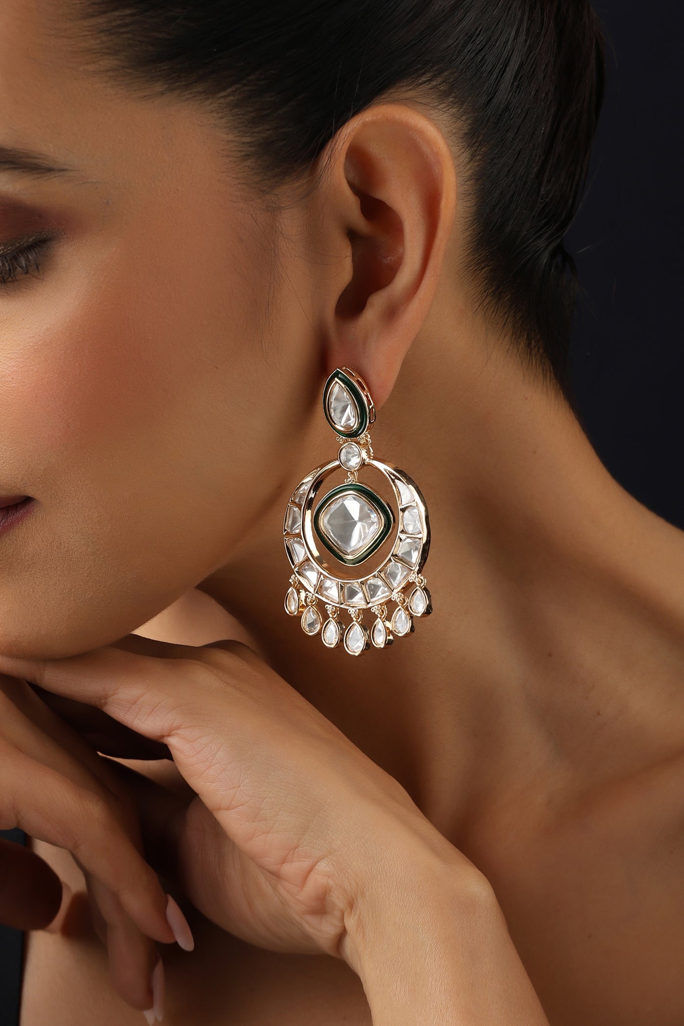 Trisha Rose Gold Polki Chandbali Earrings