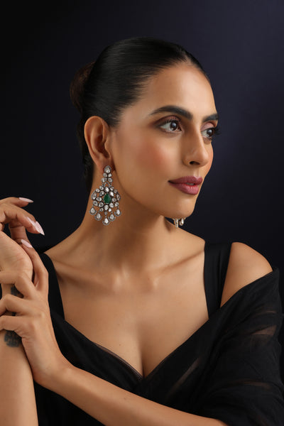 Suhana Emerald and Polki Dangler Earrings