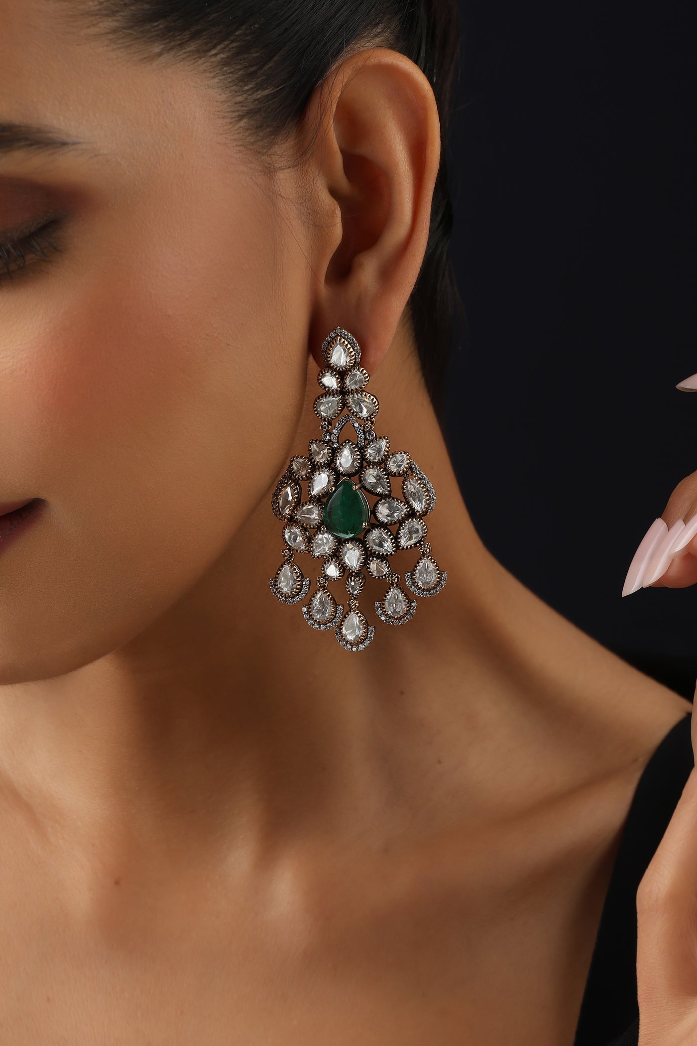 Suhana Emerald and Polki Dangler Earrings