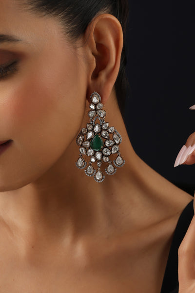 Suhana Emerald and Polki Dangler Earrings