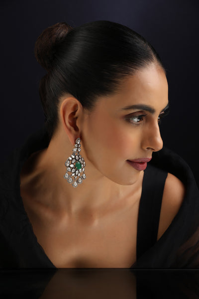 Suhana Emerald and Polki Dangler Earrings