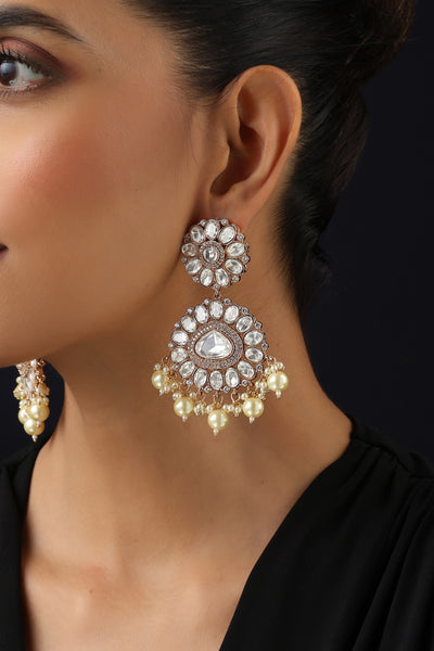 Zeenat Rose Gold Polki Dangler Earrings