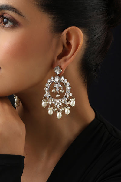 Vaani White Polki Dangler Earrings