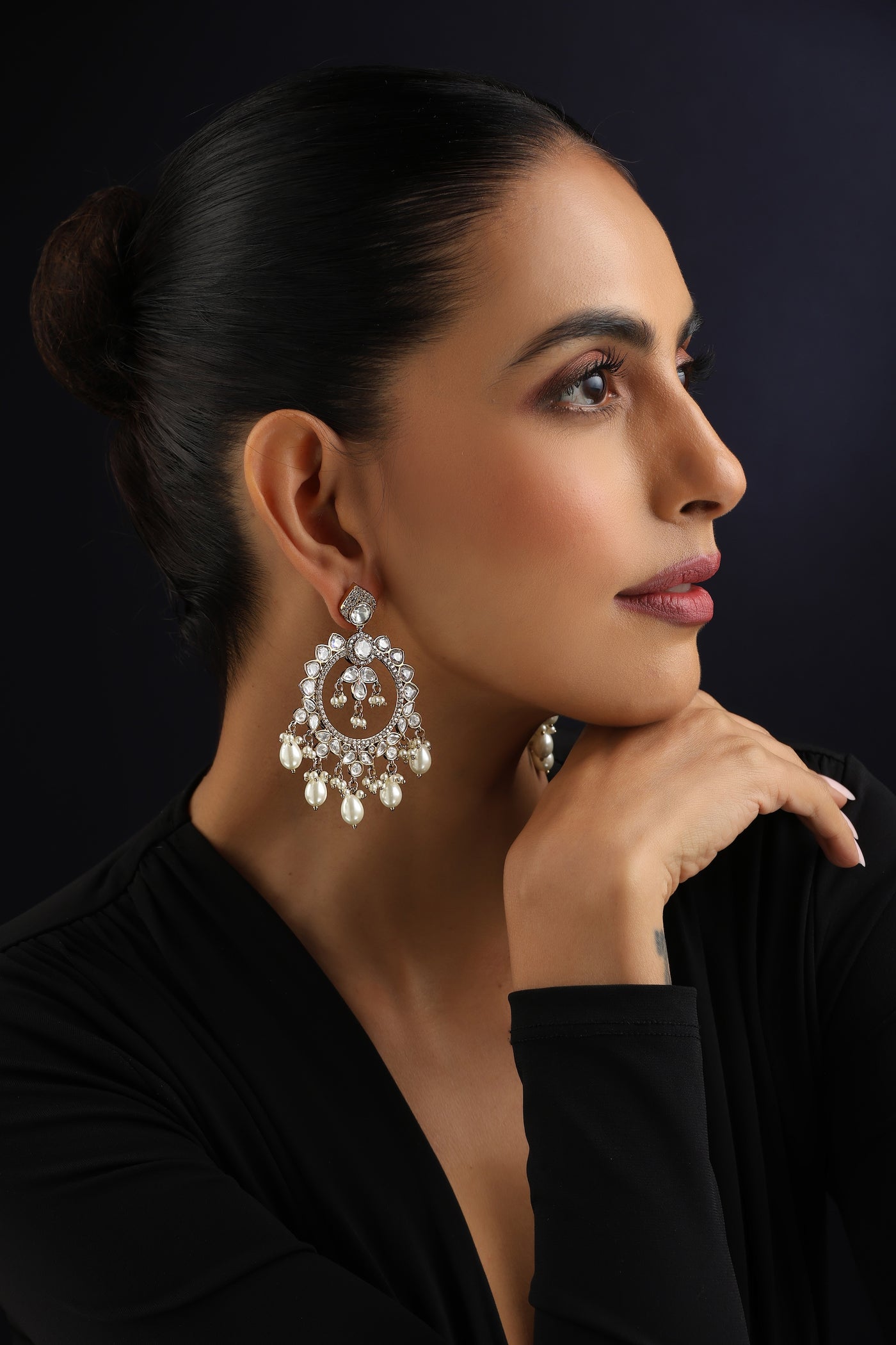 Vaani White Polki Dangler Earrings