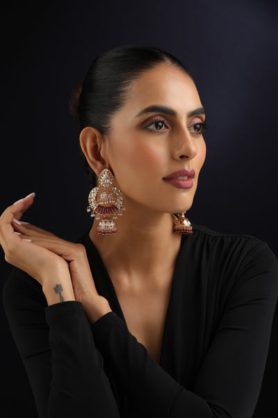 Eira Red Polki Chandbali Earrings
