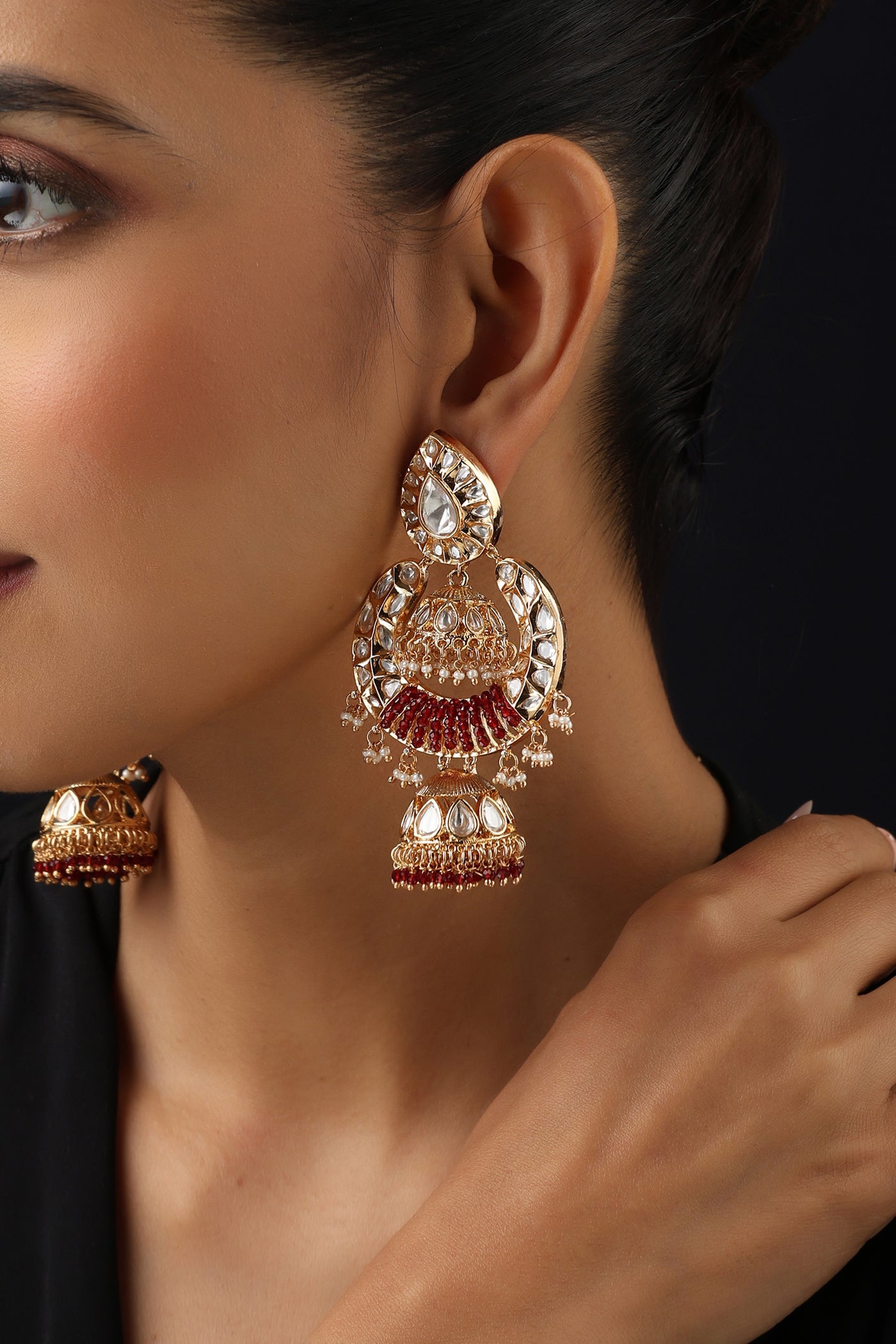 Eira Red Polki Chandbali Earrings