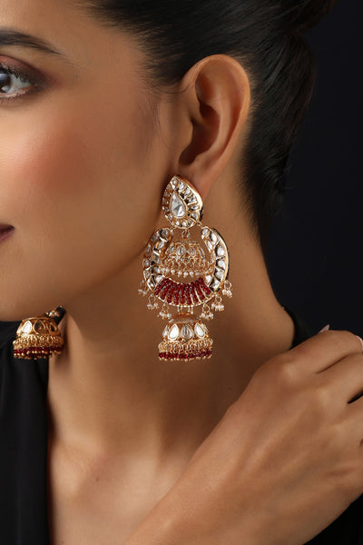 Eira Red Polki Chandbali Earrings