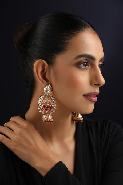 Eira Red Polki Chandbali Earrings
