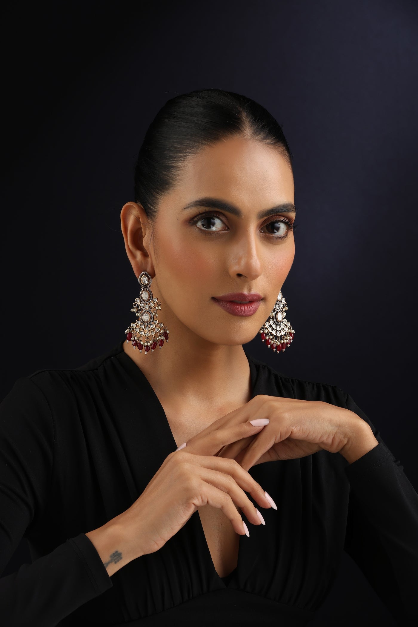 Shailee Red Polki Dangler Earrings