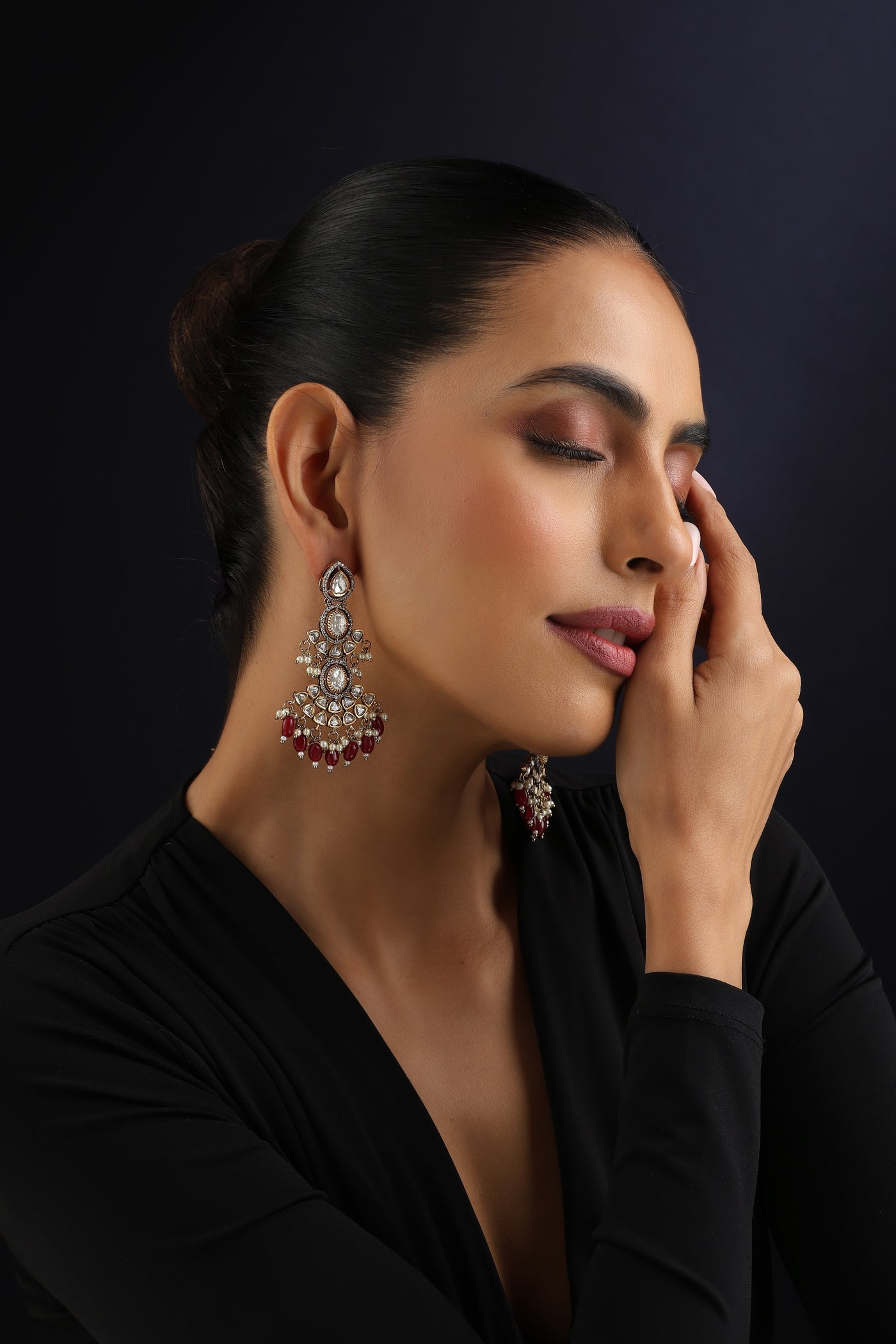Shailee Red Polki Dangler Earrings