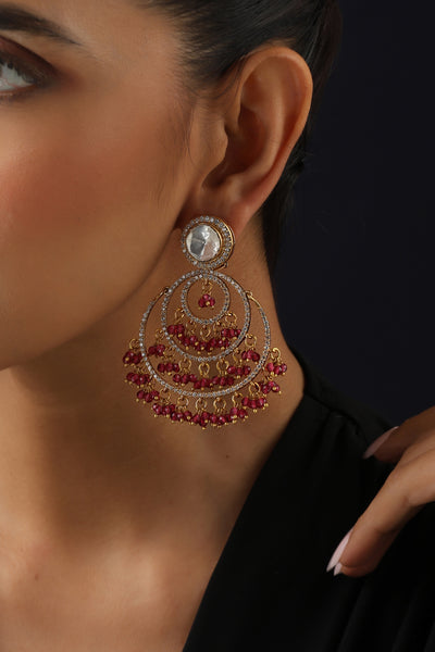 Lara Red Polki Chandbali Earrings