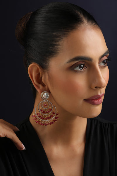 Lara Red Polki Chandbali Earrings