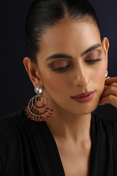 Lara Red Polki Chandbali Earrings