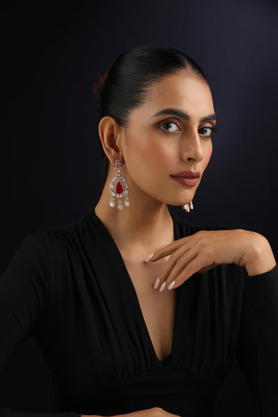 Sanika Red Polki Dangler Earrings