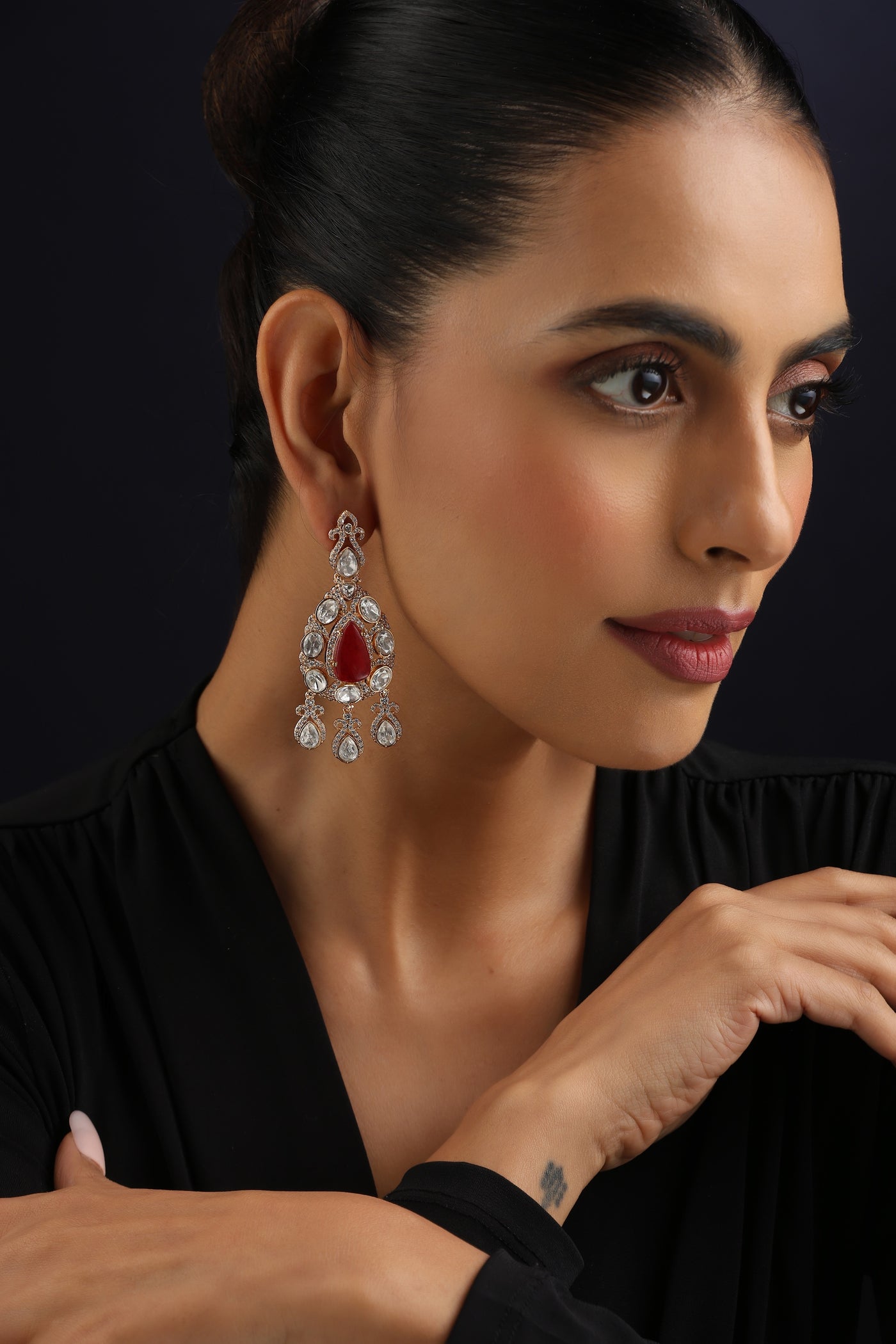 Sanika Red Polki Dangler Earrings