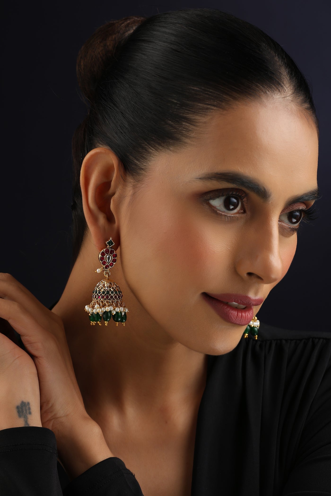Vaani Multicolour Temple Jhumka Earrings