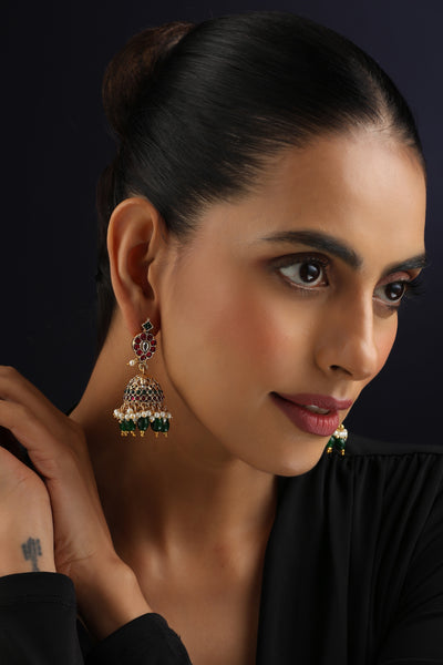 Vaani Multicolour Temple Jhumka Earrings