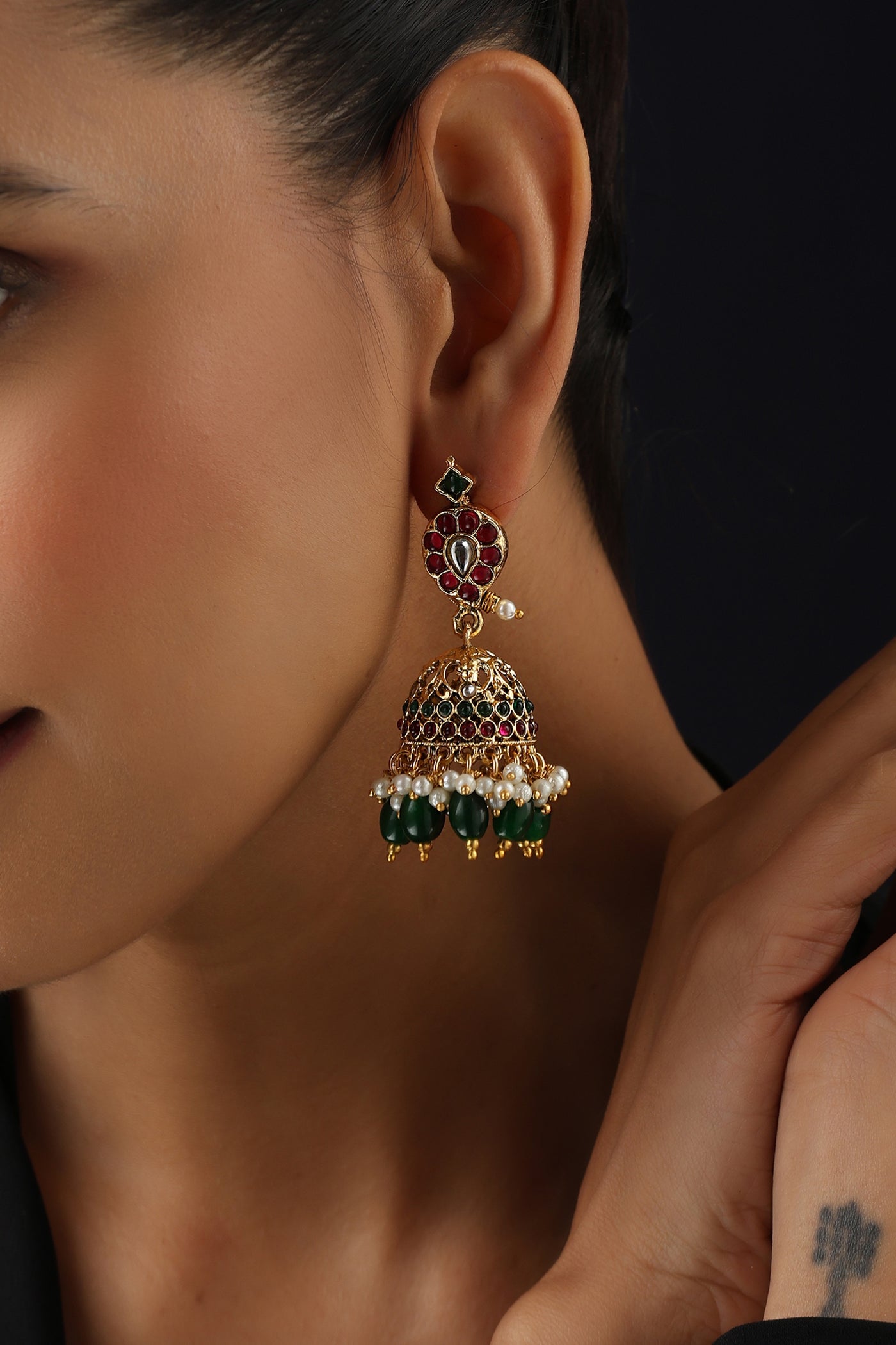 Vaani Multicolour Temple Jhumka Earrings