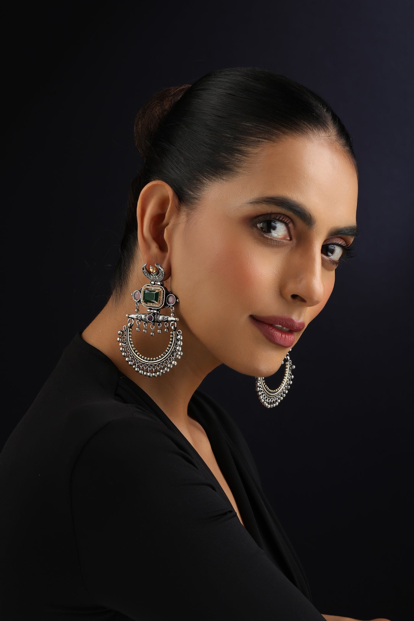 Lata Multicolour Zirconia Chandbali Earrings