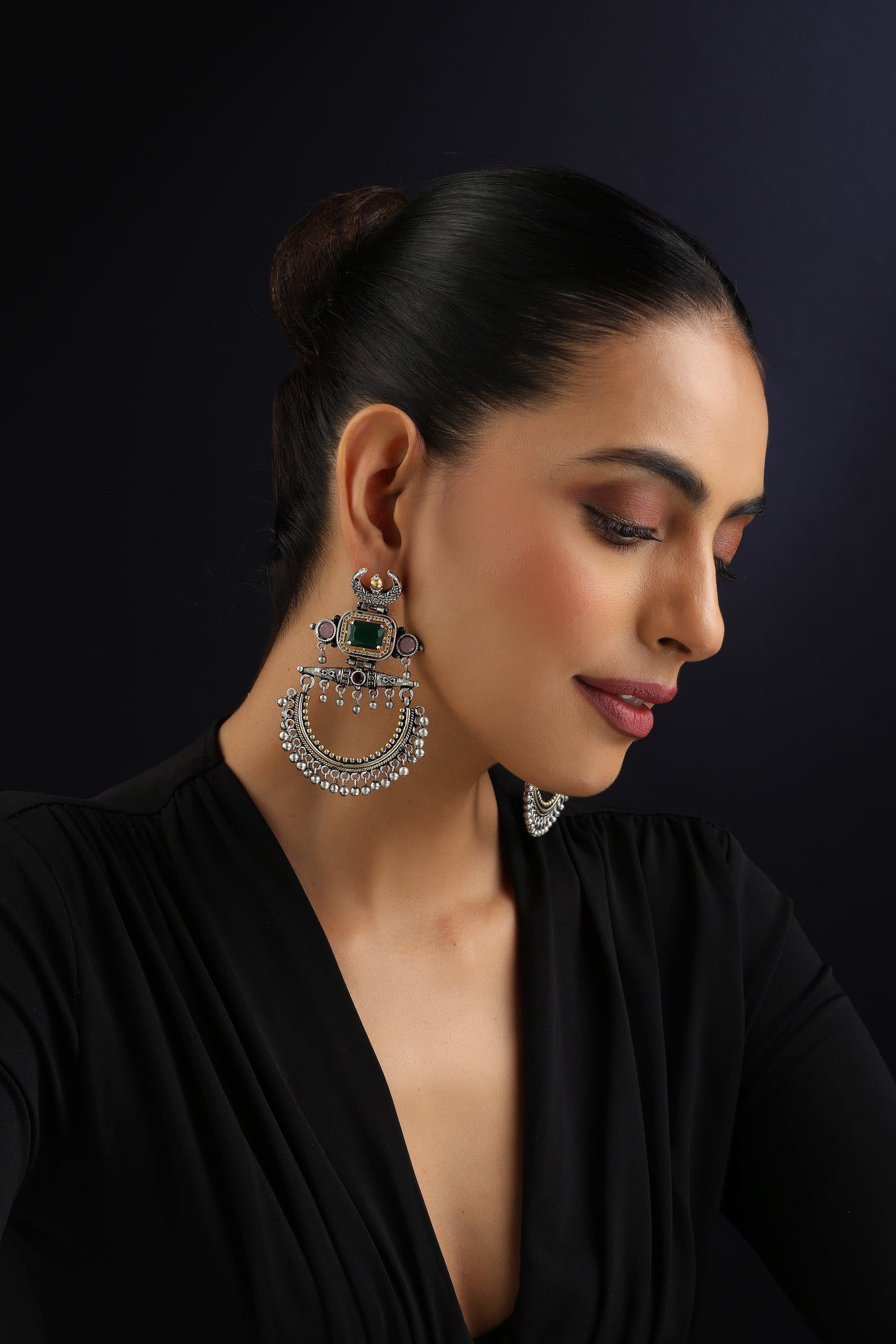 Lata Multicolour Zirconia Chandbali Earrings