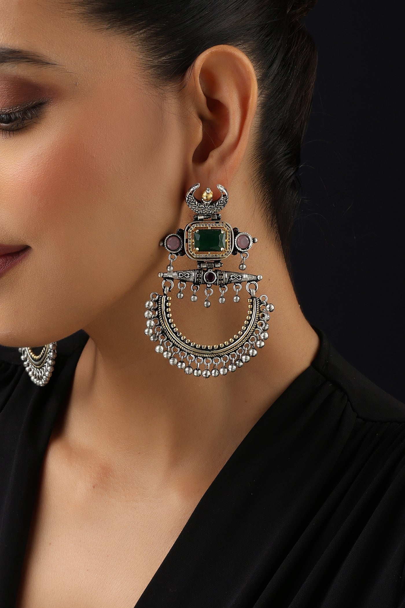 Lata Multicolour Zirconia Chandbali Earrings