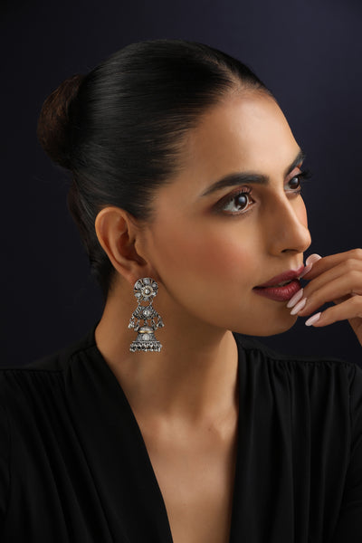 Kanishka Silver Kundan Jhumka Earrings