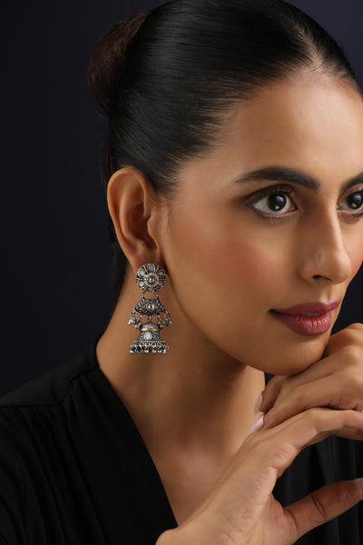 Kanishka Silver Kundan Jhumka Earrings