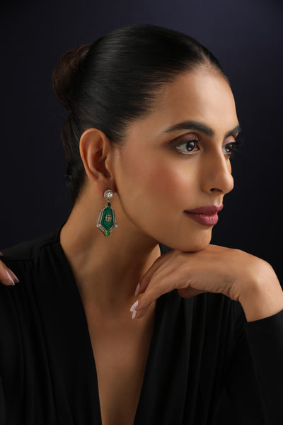 Zia Emerald and Polki Dangler Earrings