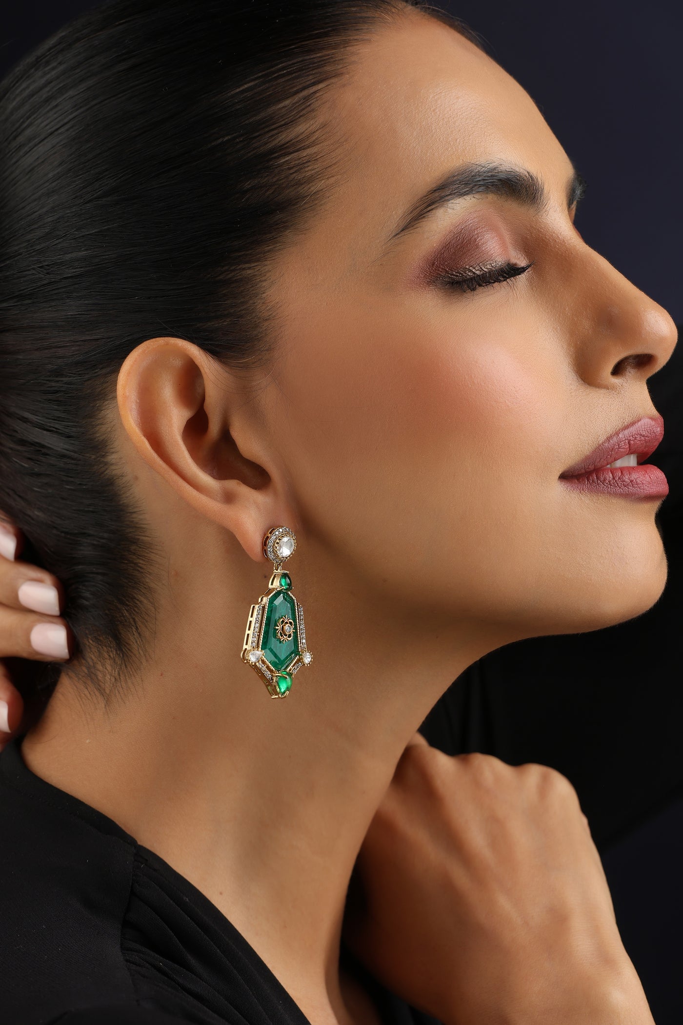 Zia Emerald and Polki Dangler Earrings