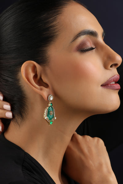 Zia Emerald and Polki Dangler Earrings