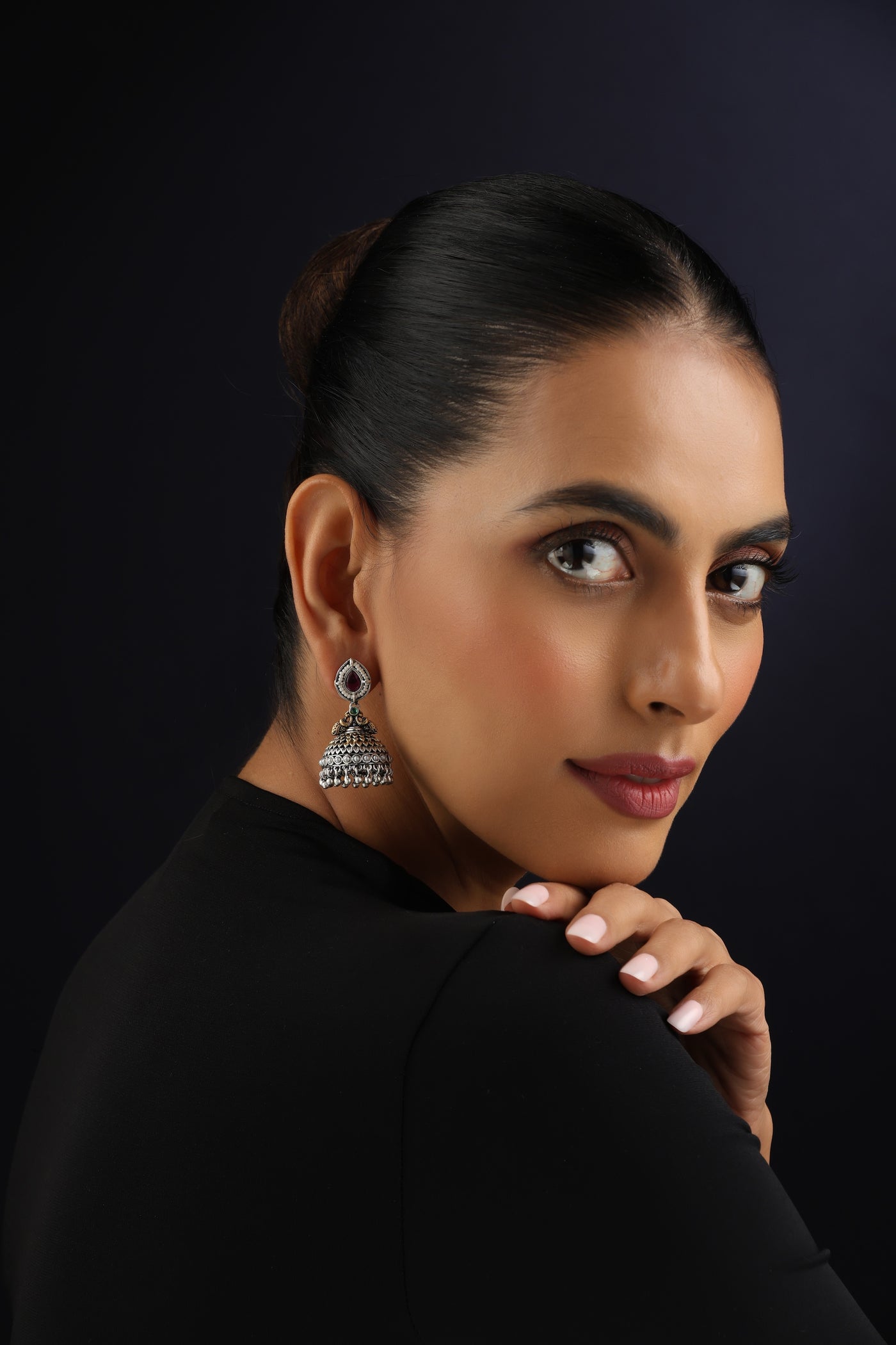 Mehulika Red Kundan Jhumka Earrings