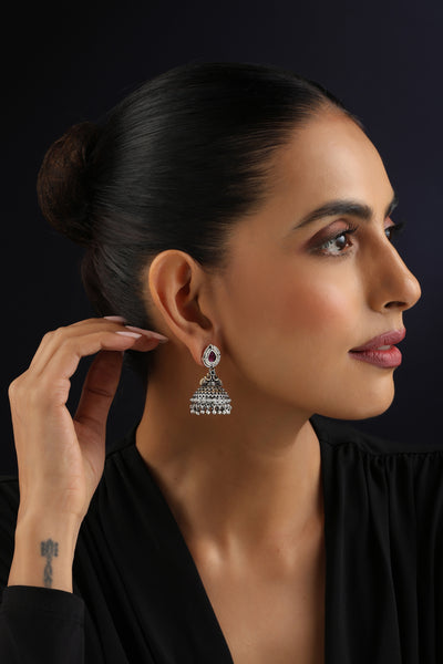Mehulika Red Kundan Jhumka Earrings