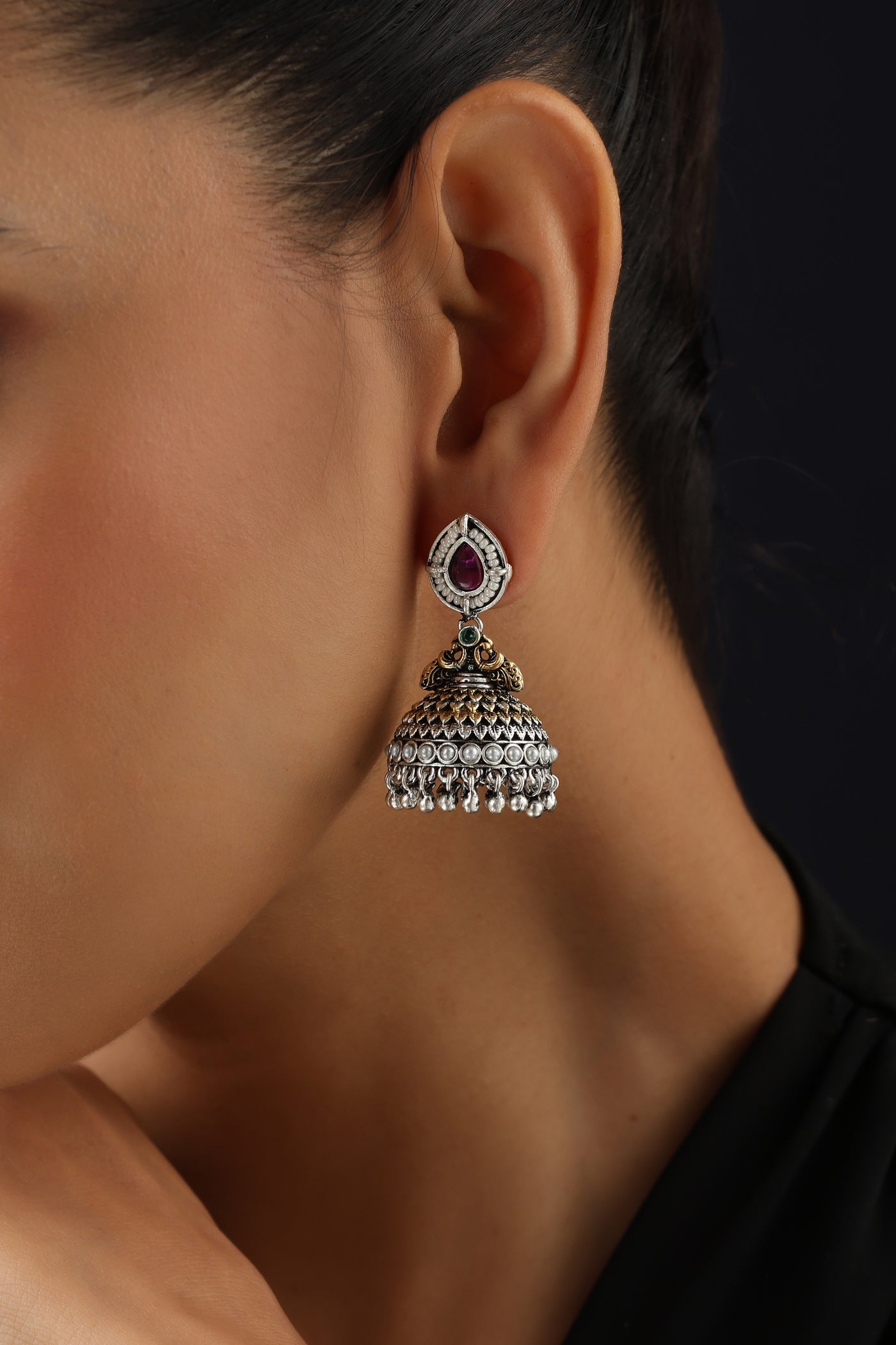 Mehulika Red Kundan Jhumka Earrings