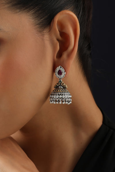 Mehulika Red Kundan Jhumka Earrings