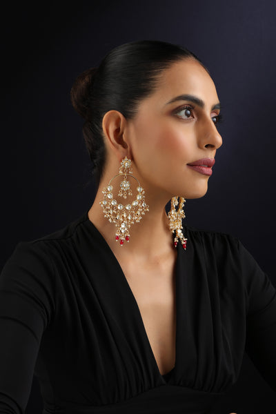 Pavitra Red Kundan Chandbali Earrings